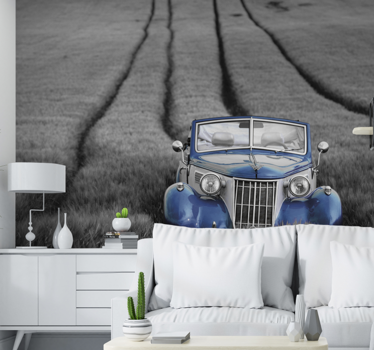 Rusty blue car black and white wall mural Car - TenStickers