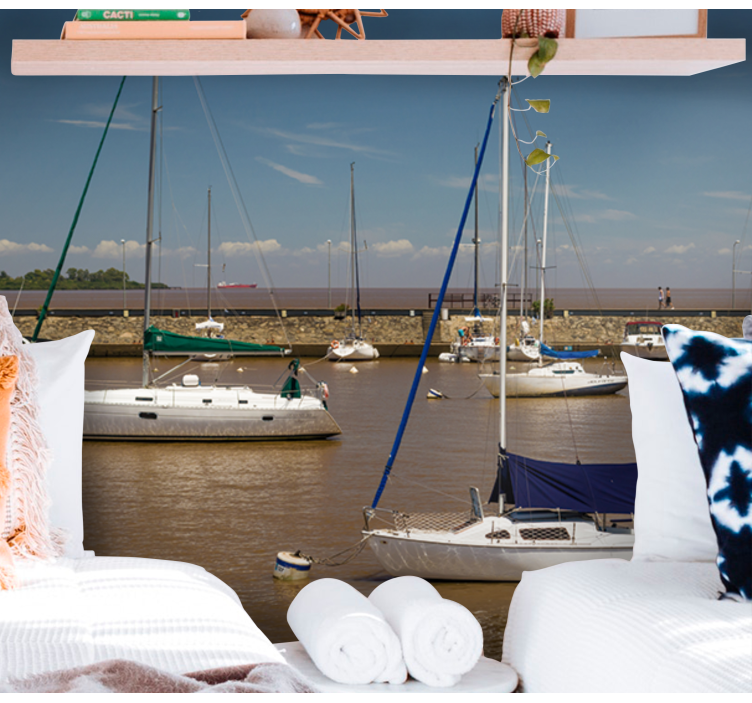 Sailboats in Harbor under the sea wall mural - TenStickers