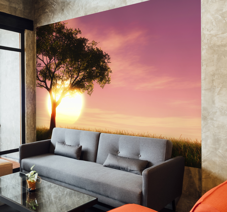 Savannah Sunset Silhouette landscape wall mural - TenStickers