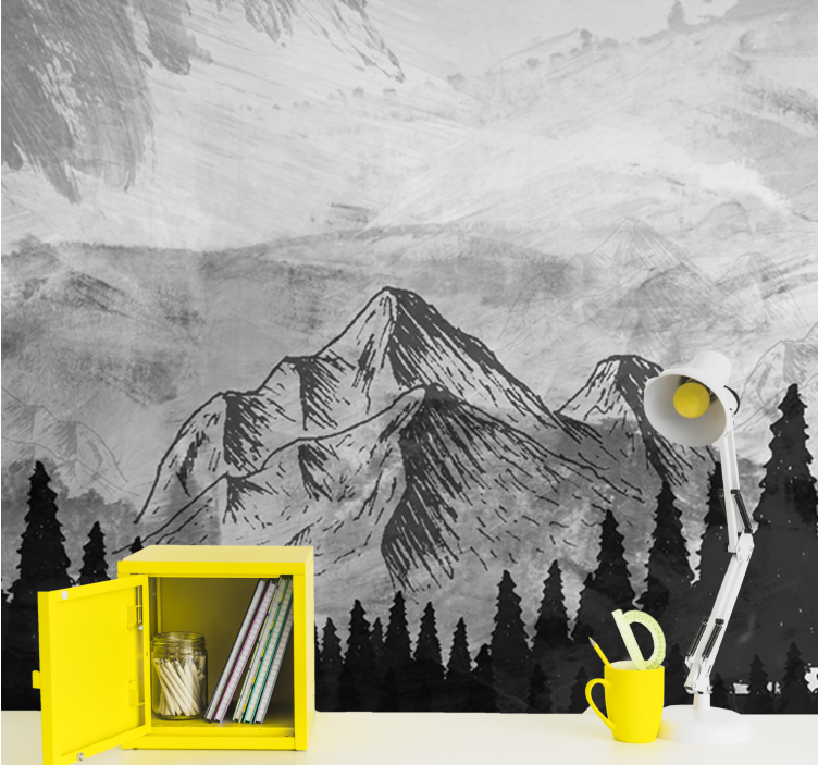 Scandinavian style black Mountain wall mural - TenStickers