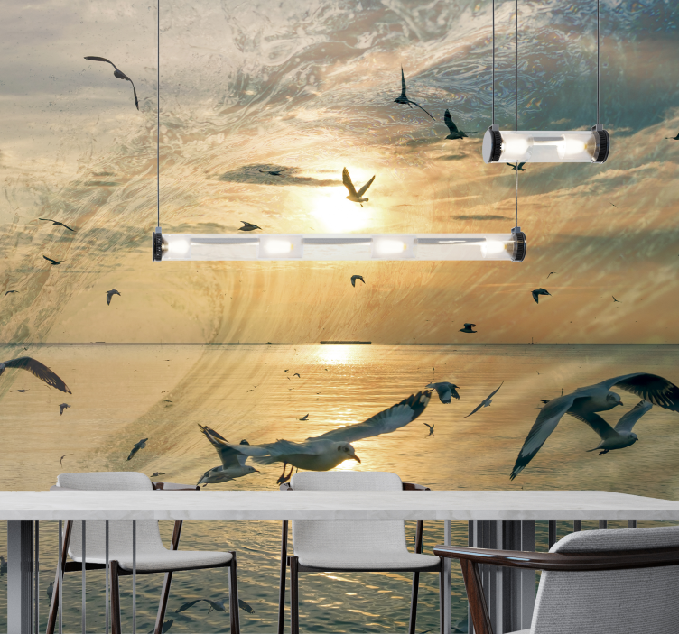 Seagulls at Sunset wall mural nature - TenStickers