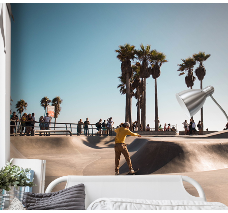 Skateboarding by Ocean city wall mural - TenStickers