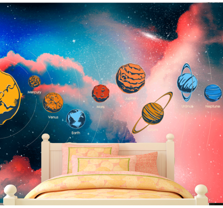 Solar System with planets names wall mural - TenStickers