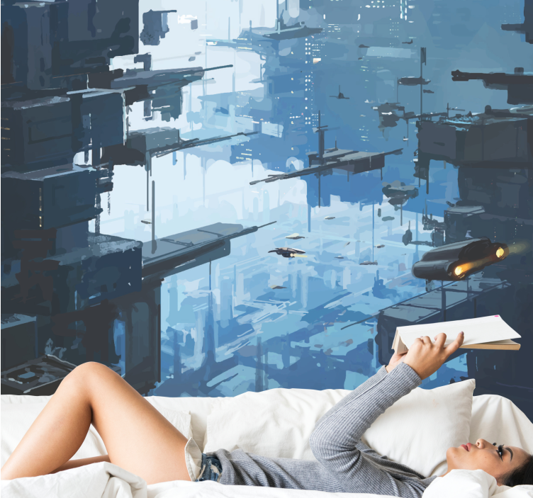 Space wall mural futuristic cityscape - TenStickers
