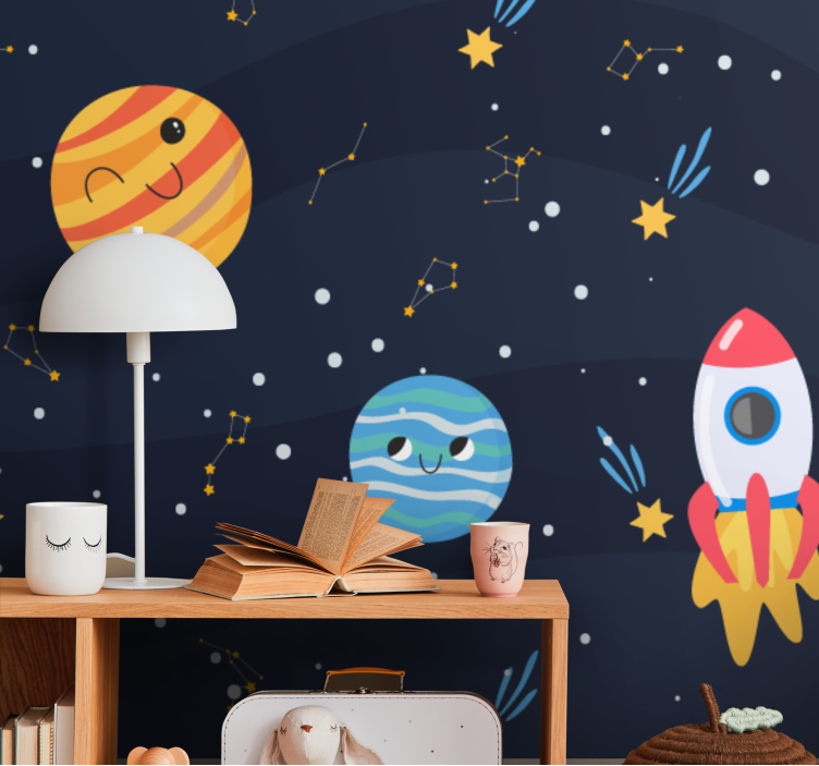 Space wall mural playful planetary adventure - TenStickers