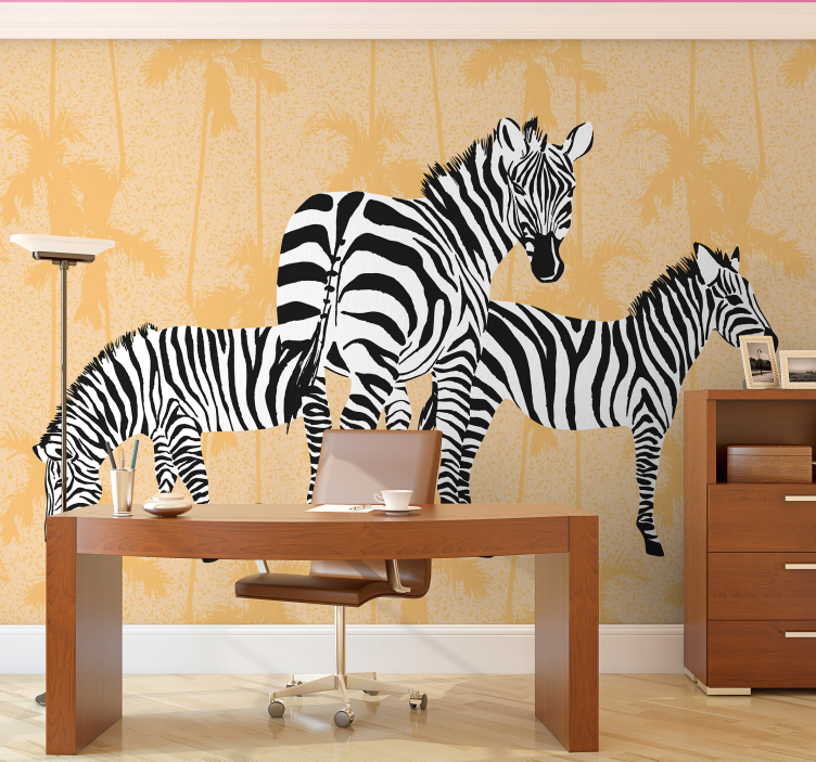 Stylized Zebra Trio animals wall mural - TenStickers