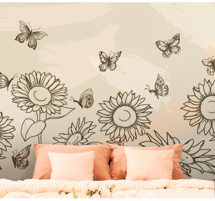Sunflowers beige colour wall mural - TenStickers