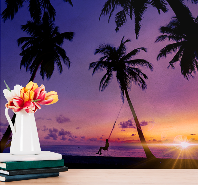 Sunset on the beach under the sea mural - TenStickers