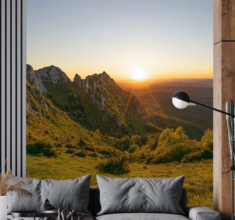Sunset over mountains landscape wall mural - TenStickers