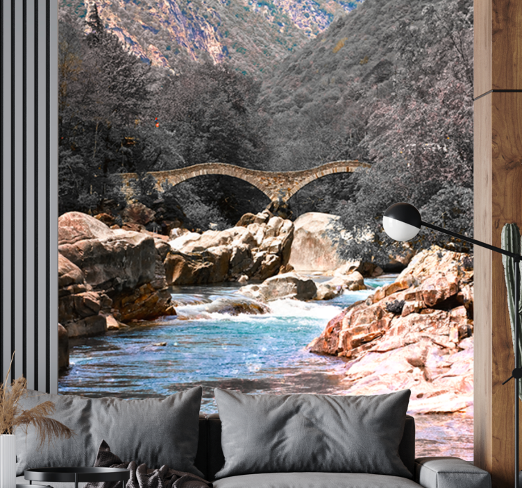 Tranquil river crossing landscape wall mural - TenStickers