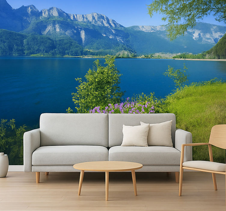 Tranquility of Mountain Lake wall mural mountain - TenStickers
