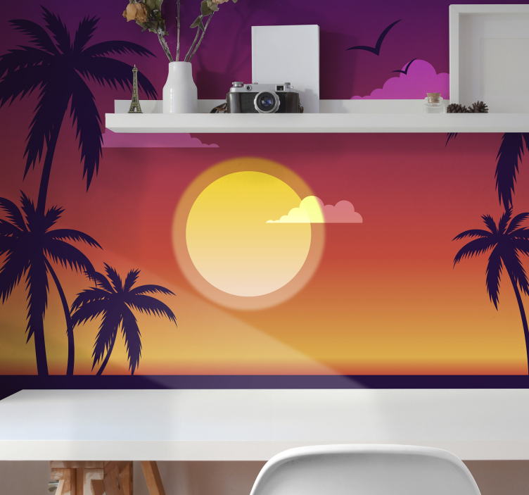 Tropical Sunset Silhouettes landscape wall mural - TenStickers