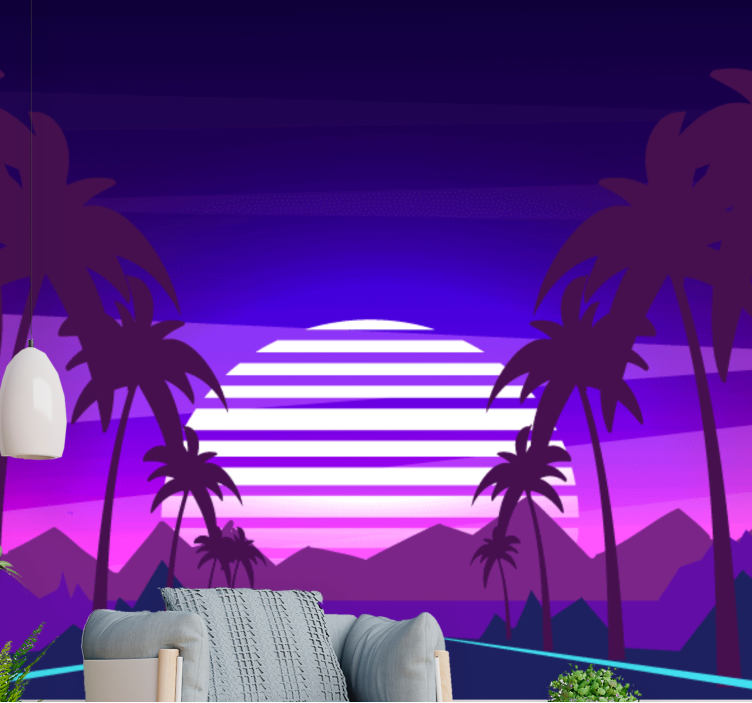 Vaporwave style highway trees wall mural - TenStickers