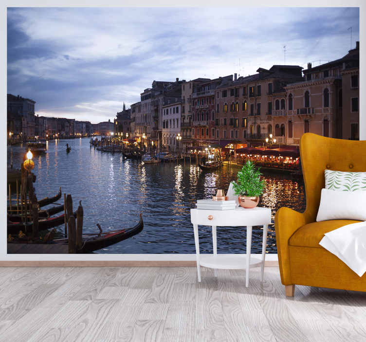Venetian Canal Night city wall mural - TenStickers