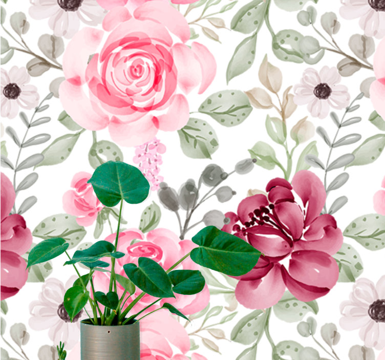 Vintage roses and leaves over a white mural - TenStickers