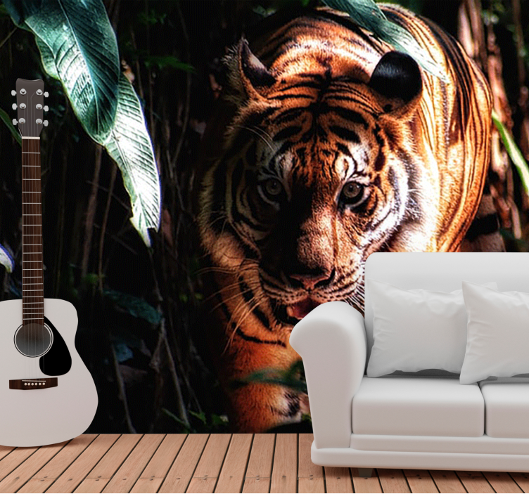 Walking tiger in the jungle wall mural - TenStickers