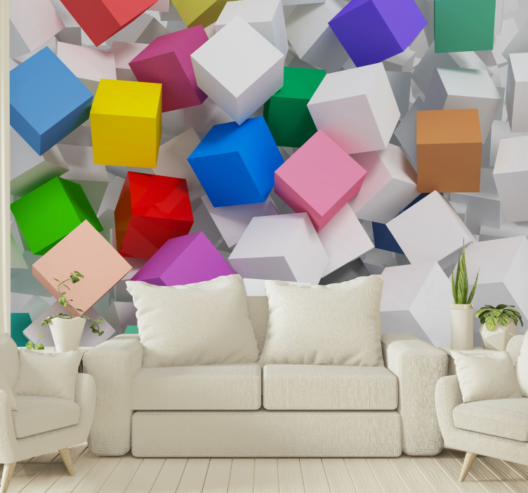 Wall mural 3D cubes of different colors 3D - TenStickers