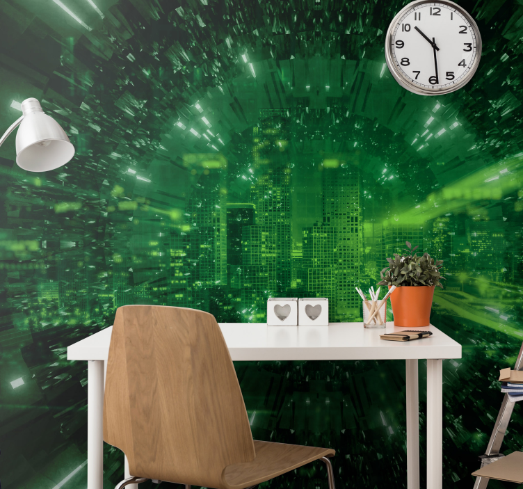 Wall mural 3d green city vortex - TenStickers