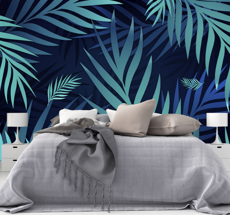 Wall mural bedroom with electric blue sheets - TenStickers
