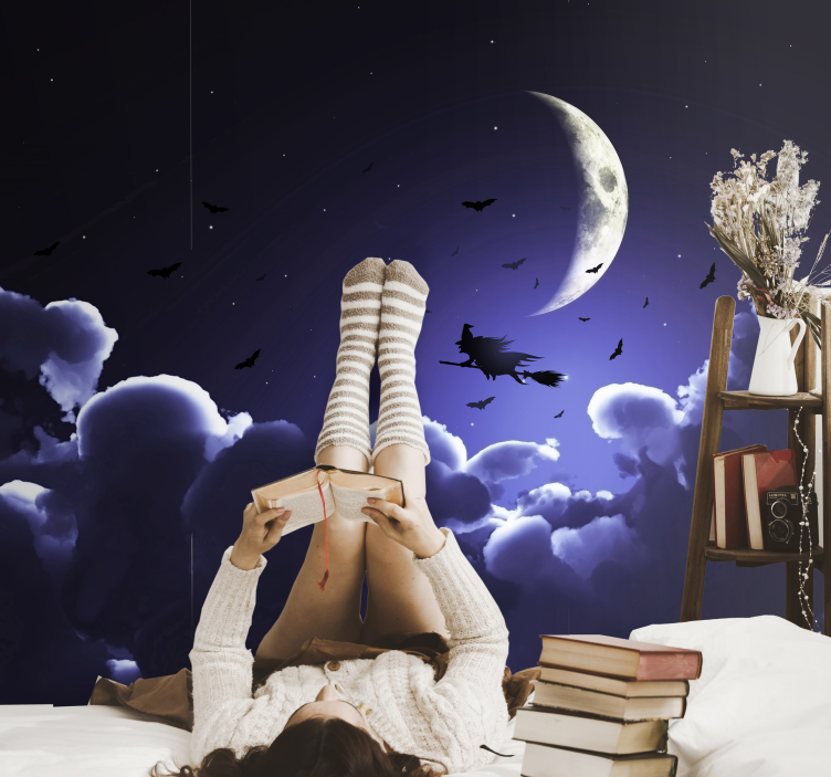 Wall mural fantasy moonlit witch scene - TenStickers