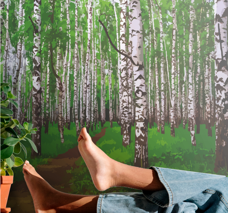 Wall mural nature birch forest trail - TenStickers