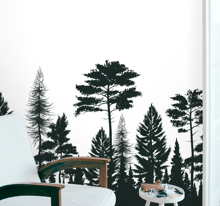 Wall mural nature silhouetted evergreen trees - TenStickers