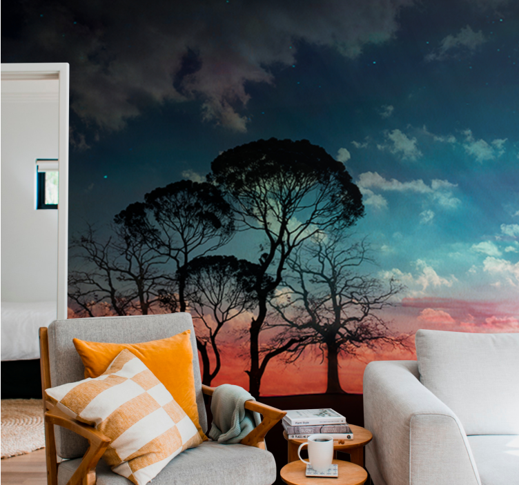 Wall mural trees silhouette tree sunset - TenStickers
