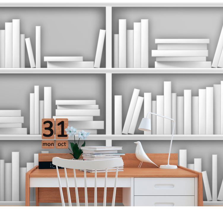 White library shelves modern wall mural - TenStickers