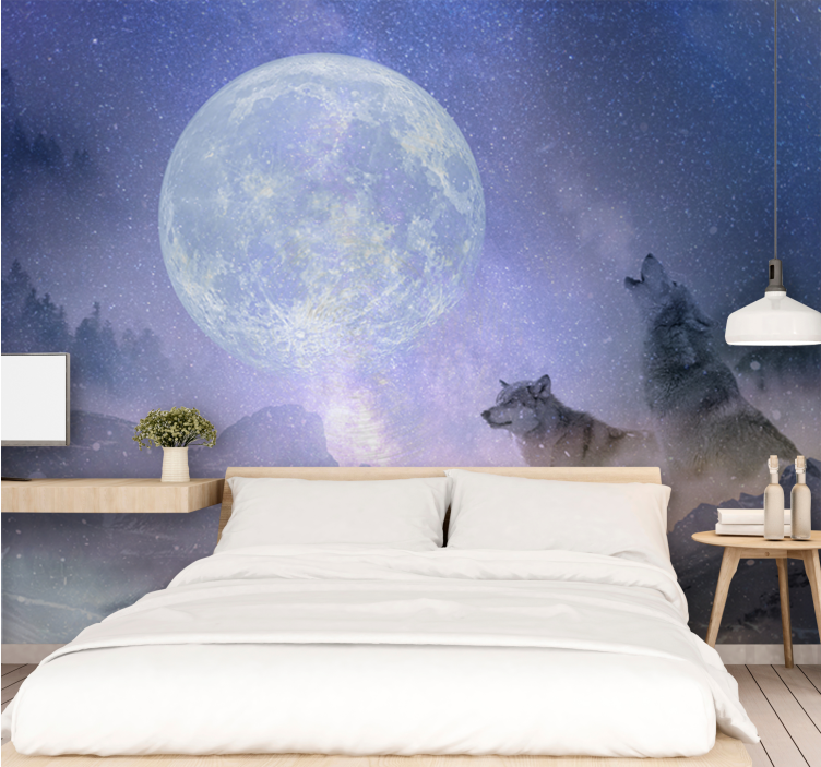 Wolf couple looking to space nature wall mural - TenStickers