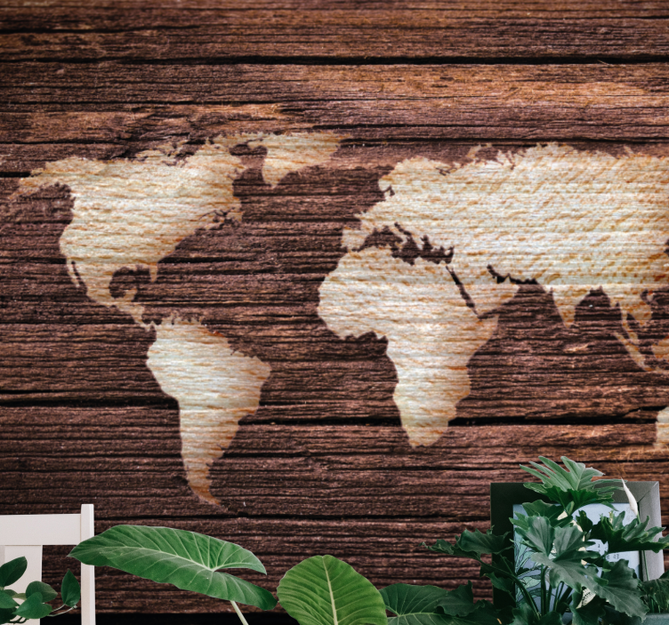 Wooden brown worldmap 3D Wall Mural - TenStickers