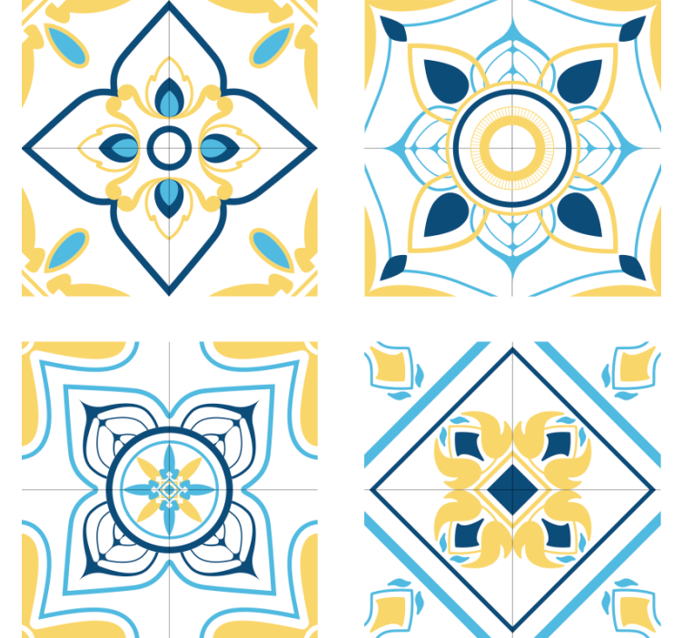 Blue and yellow eclectic tiles tile coasters - TenStickers