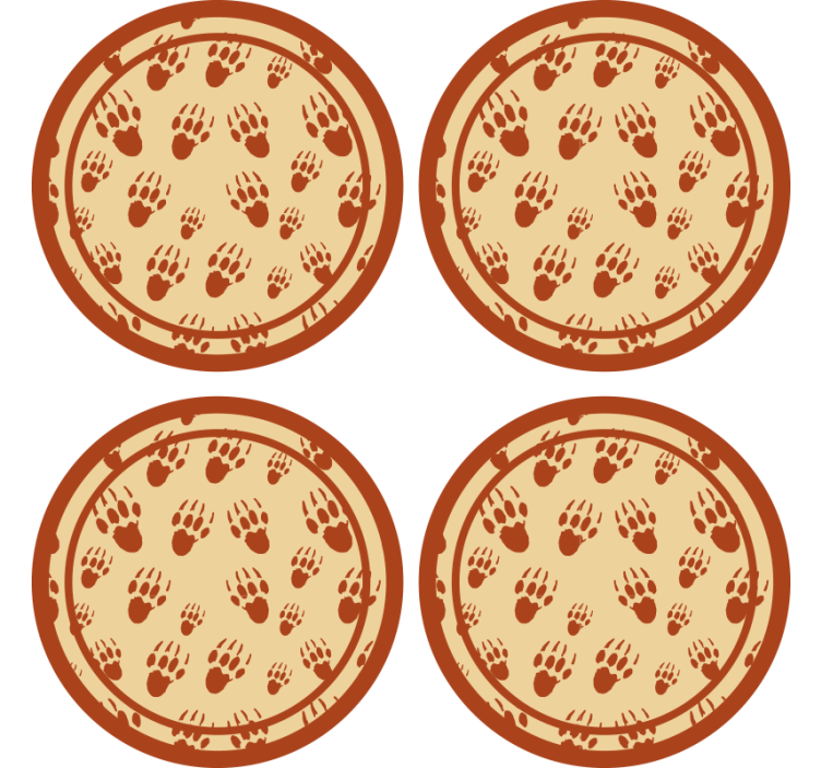 Vintage coaster brown paw print circle - TenStickers