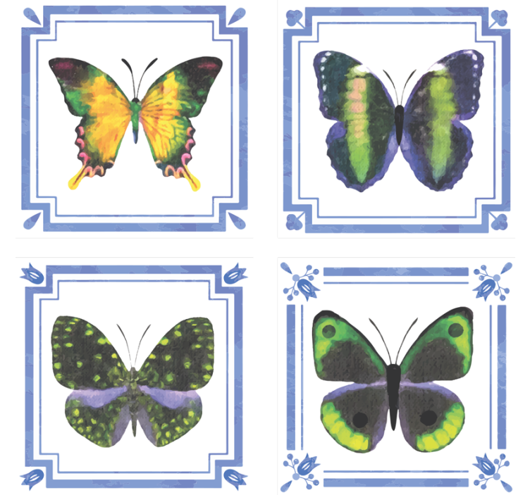 Texture coasters with colorful butterfly designs - TenStickers