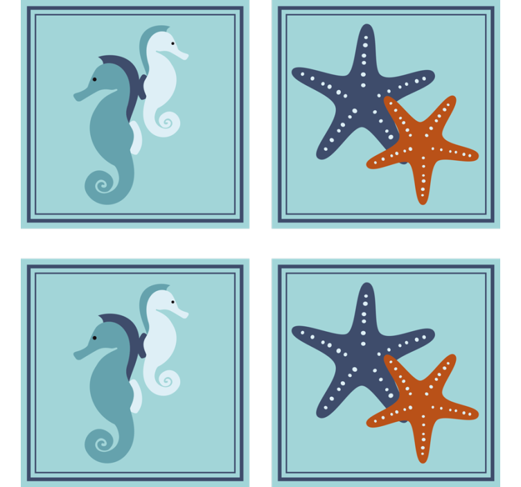 Vintage coaster with seahorse and starfish design - TenStickers