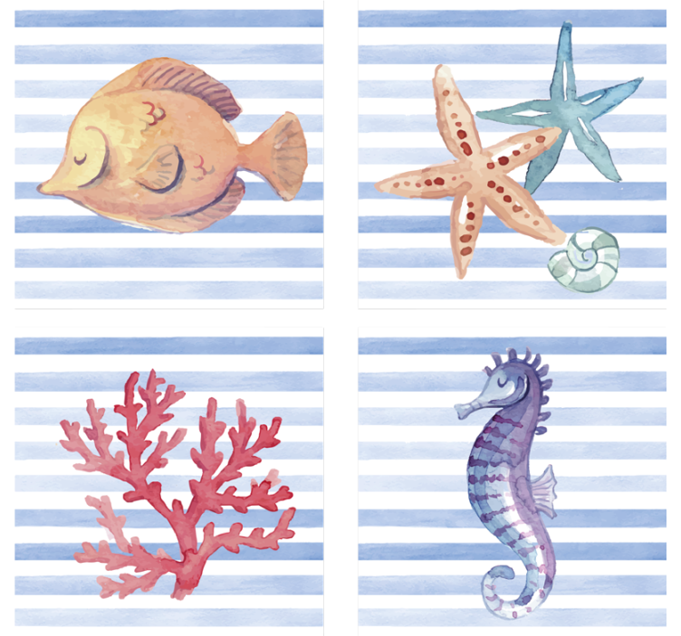 Tile coasters with sea creatures design - TenStickers