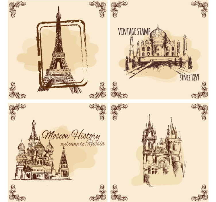 Vintage coaster historic landmark artwork - TenStickers