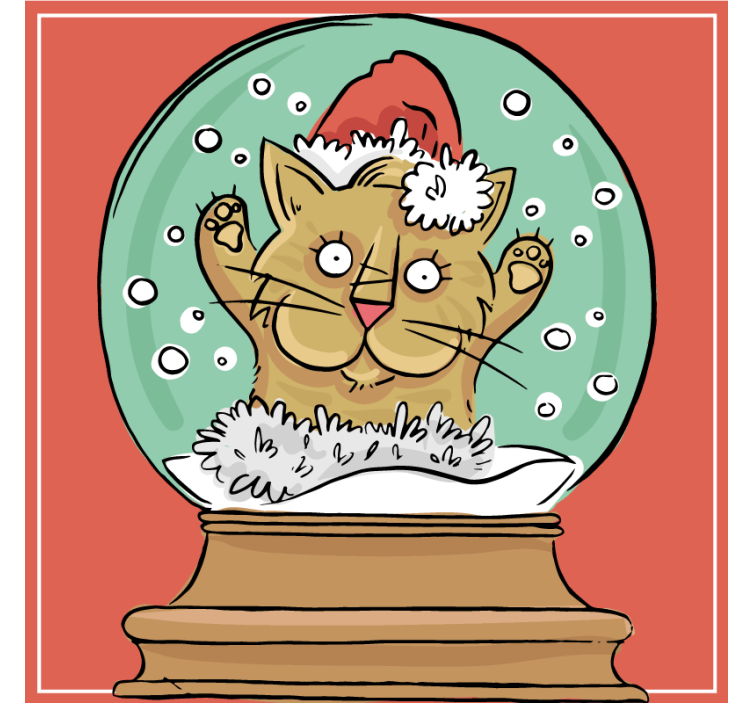 Christmas coasters featuring festive cat snow globe - TenStickers