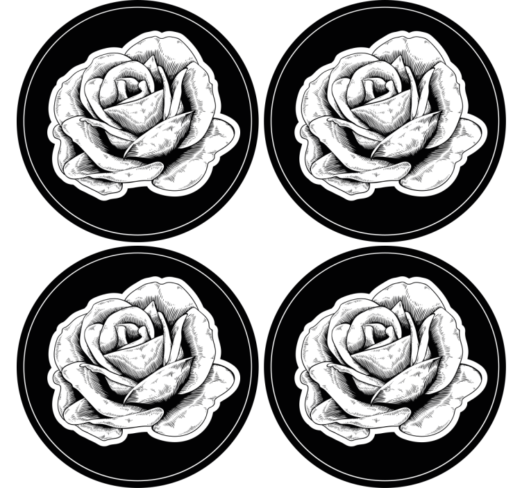 Texture coasters intricate black rose design - TenStickers