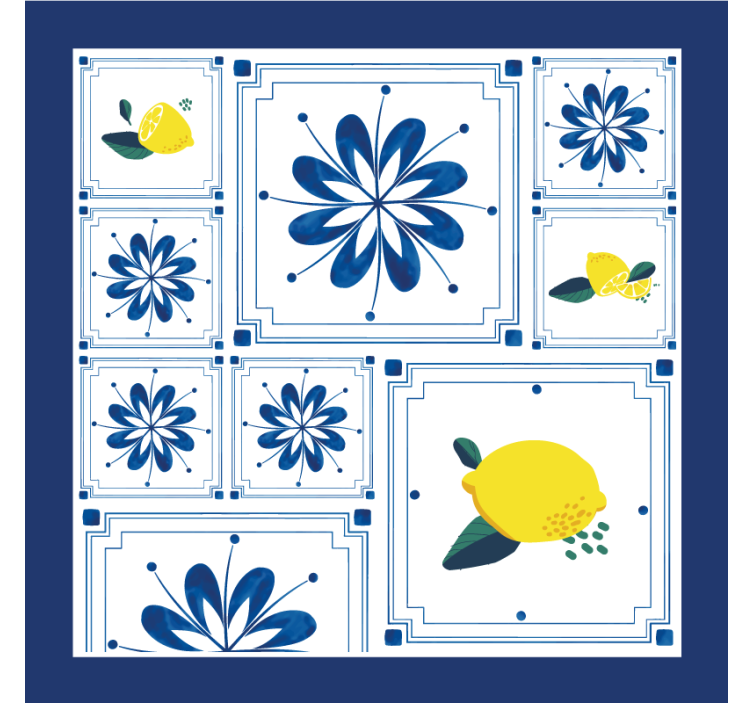 Lemon Floral Pattern tile coasters - TenStickers