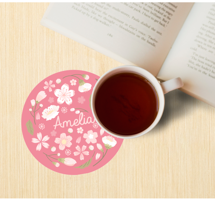 Cherry blossoms with name personalised coasters - TenStickers