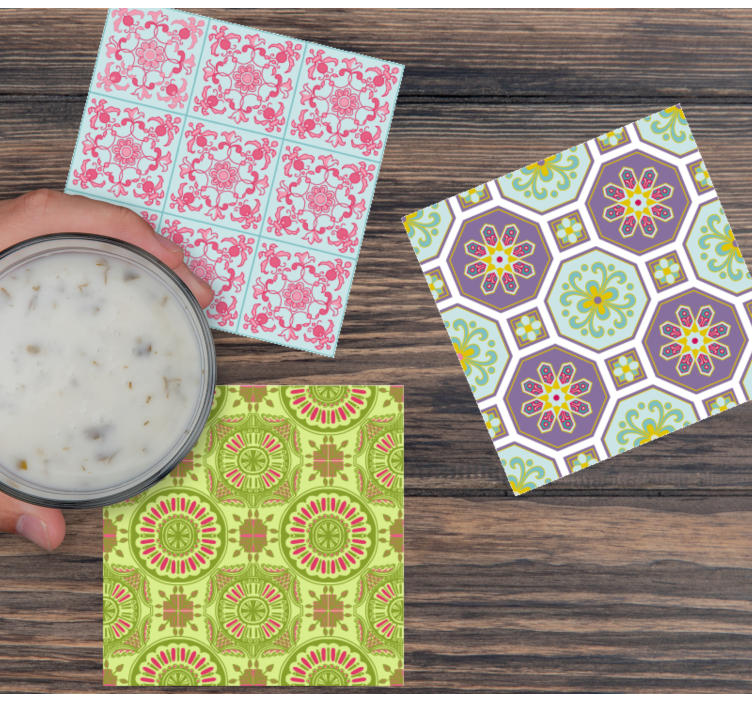 Colourful patterned tile coasters - TenStickers