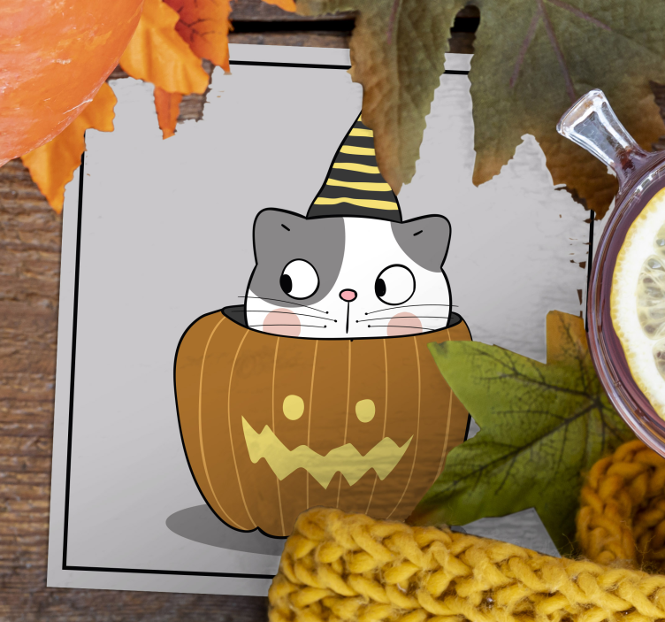 Cute cat Halloween drink coaster - TenStickers