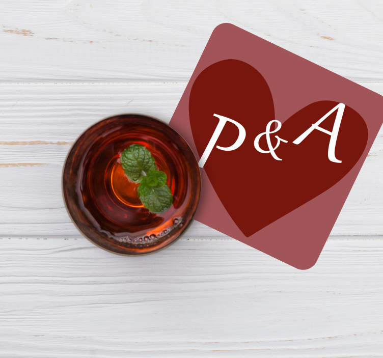 Fiancees initials on heart form wedding coaster - TenStickers