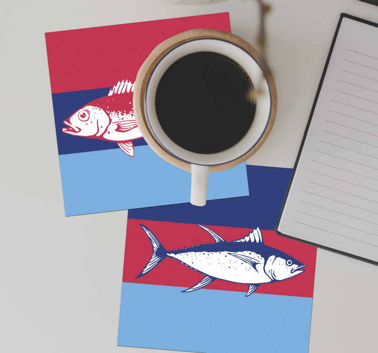 Stylized Fish Illustrations texture coasters - TenStickers