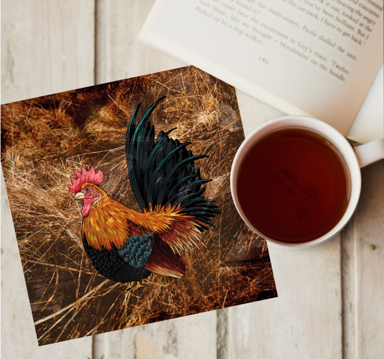 Vintage coaster colorful rooster artwork - TenStickers