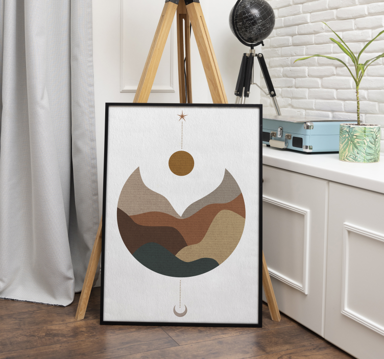 minimalist sunset and mountains art poster - TenStickers
