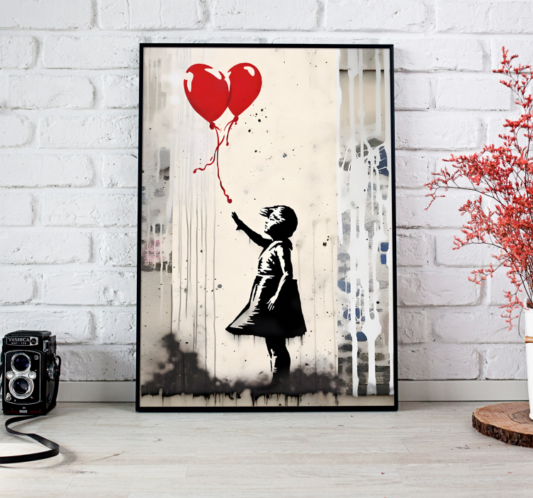 wall painting girl with balloons art poster - TenStickers