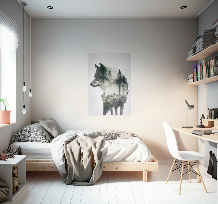 Wolf double exposure animal poster - TenStickers