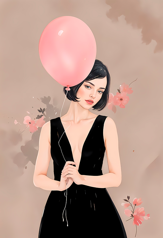 Woman with baloon artistic drawing poster - TenStickers