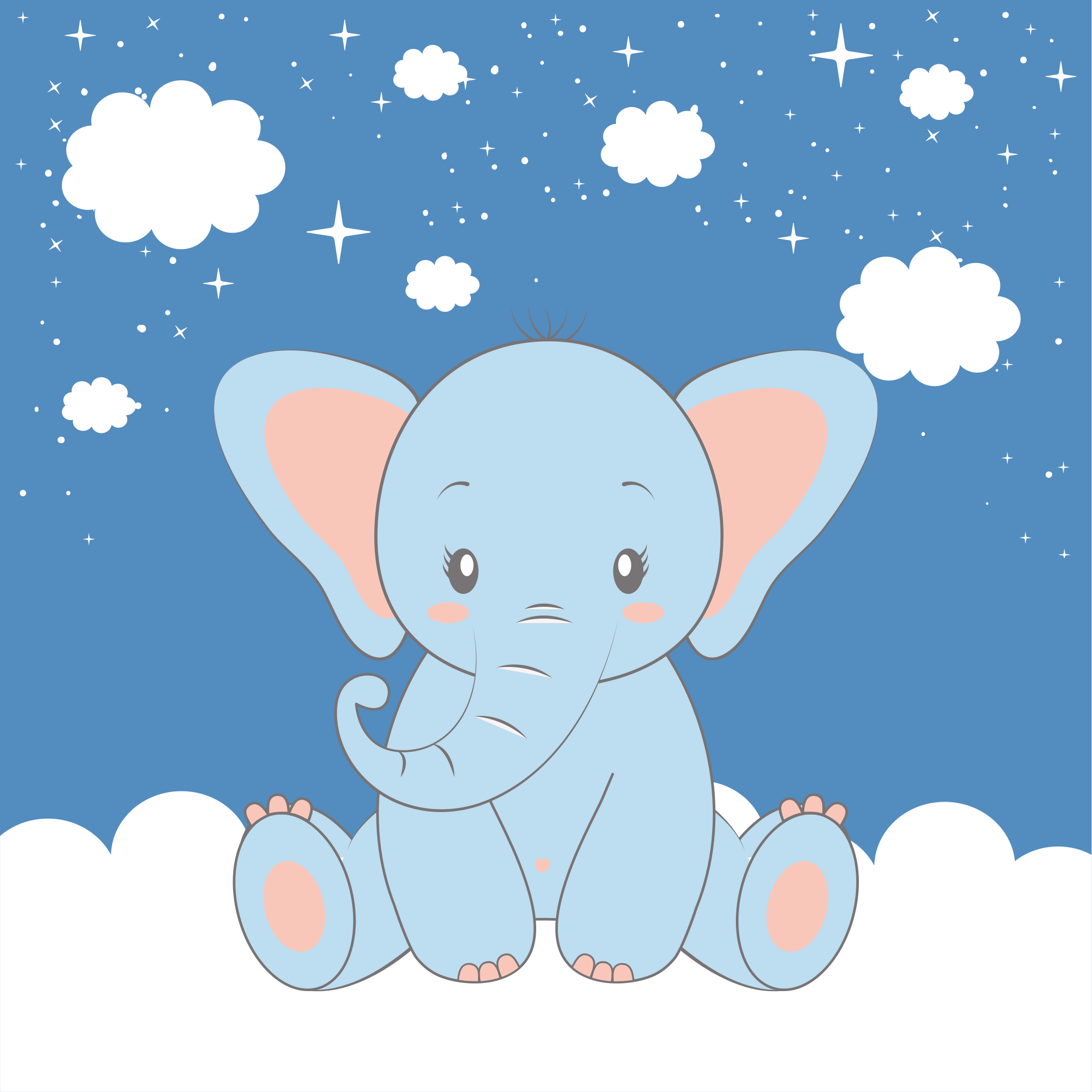 Nursery poster cute baby blue elephant cartoon - TenStickers